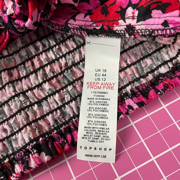 Coquette Ruched Keyhole Bandeau Bralette Top Vintage inspired Pink Red Florals - Picture 9 of 11